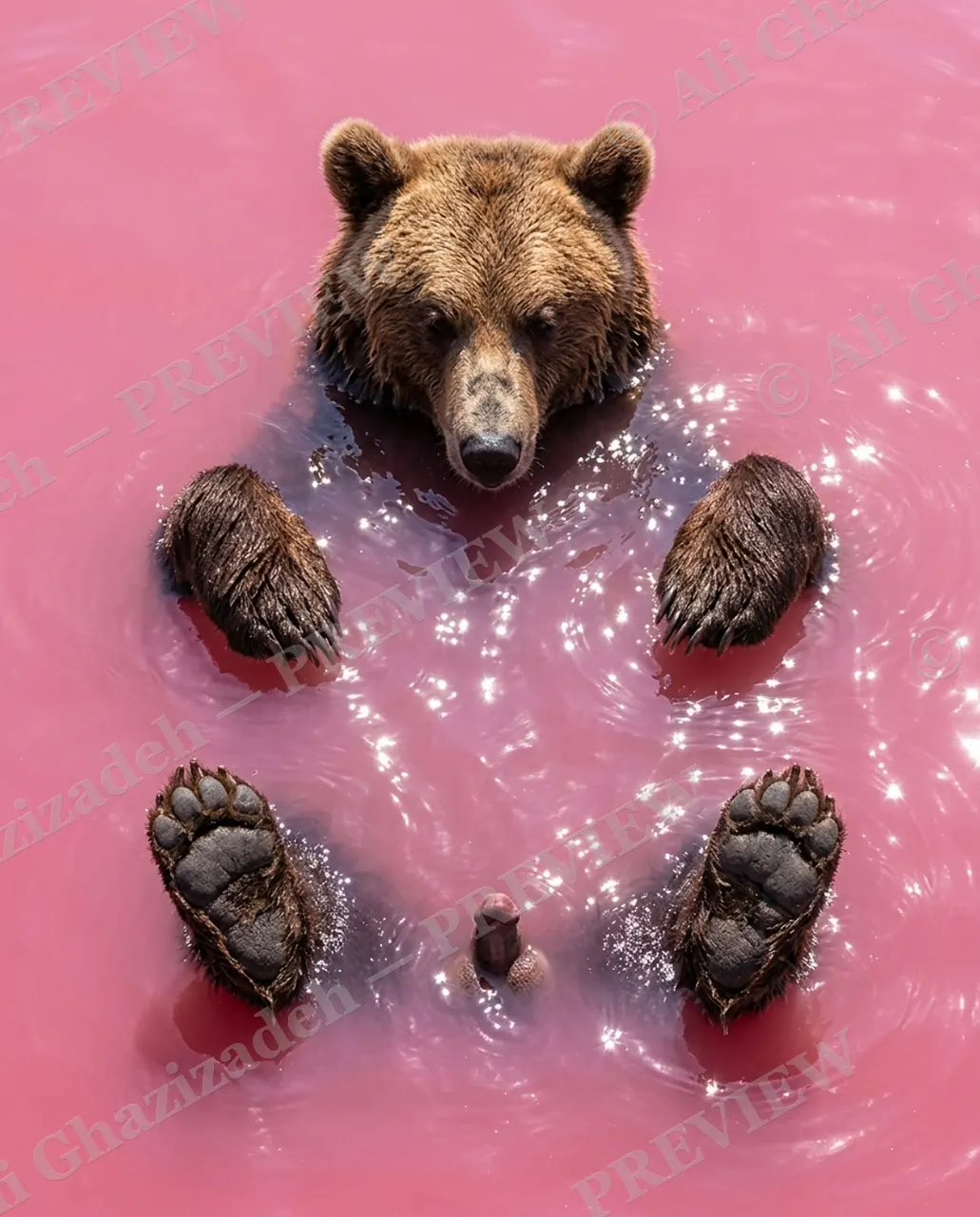 Rosé All Day — Paws-Up Soak — Brown bear artwork by Ali Ghazizadeh