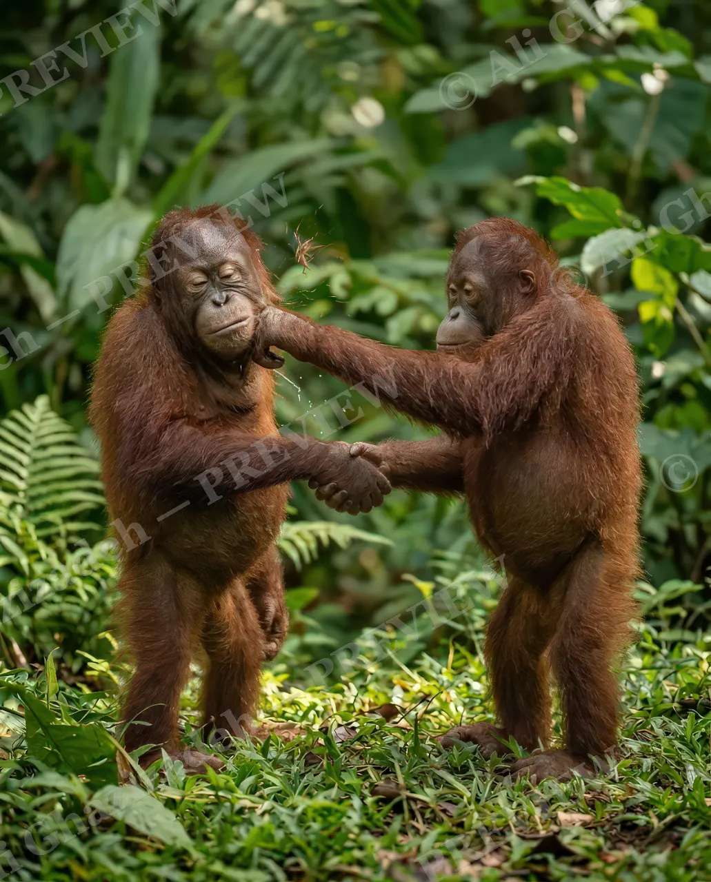 Best Frenemies — Grip Gets Personal — Bornean orangutan artwork by Ali Ghazizadeh