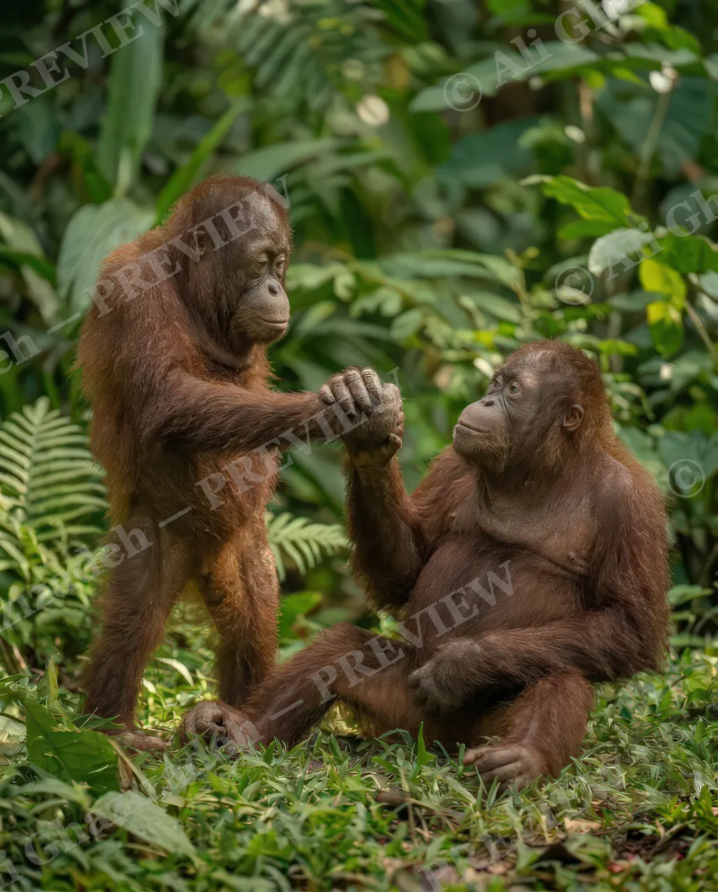 Best Frenemies — Truce Accepted — Bornean orangutan artwork by Ali Ghazizadeh