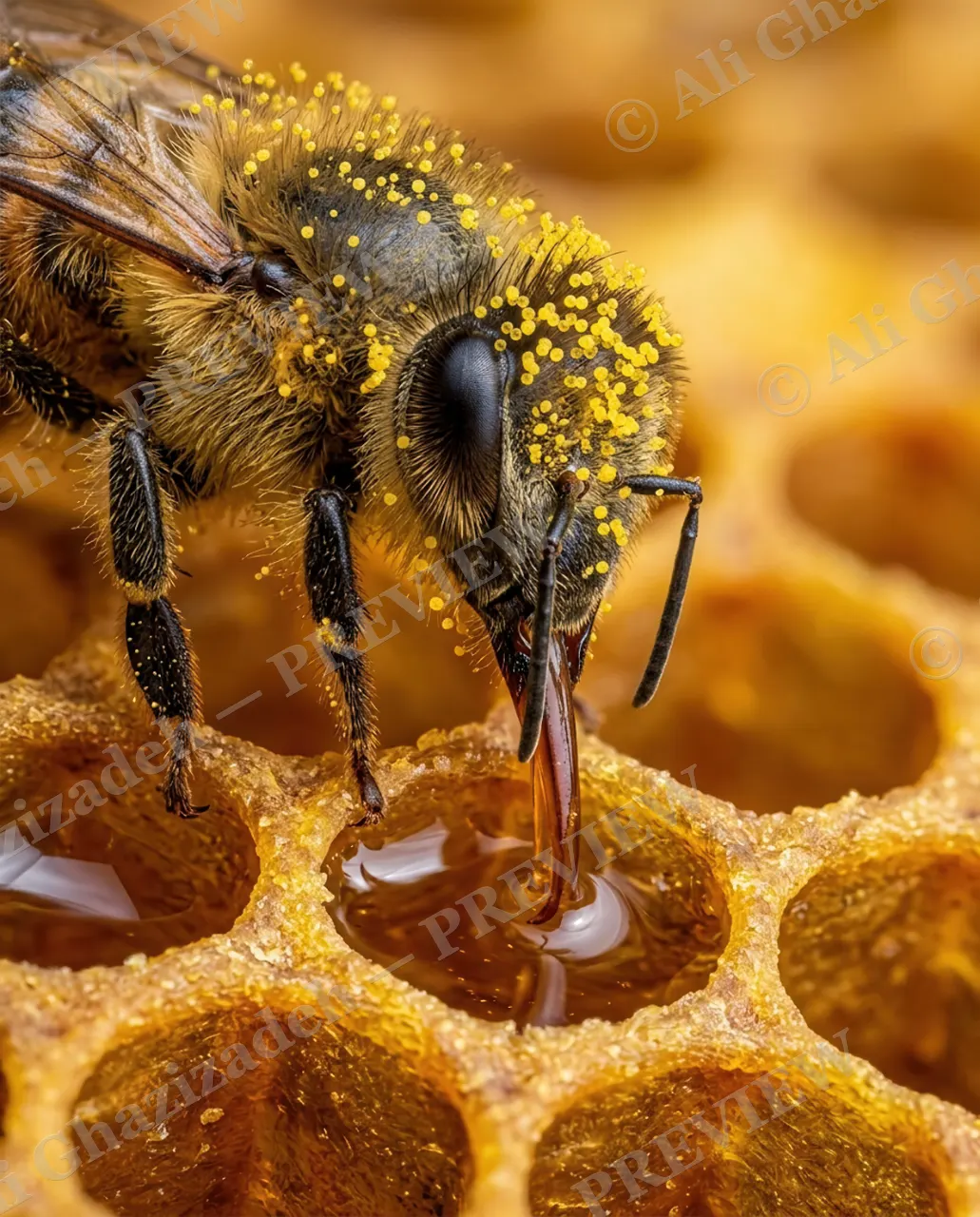 Sweet Beginnings — A Sip of Nectar — Honey bee artwork by Ali Ghazizadeh