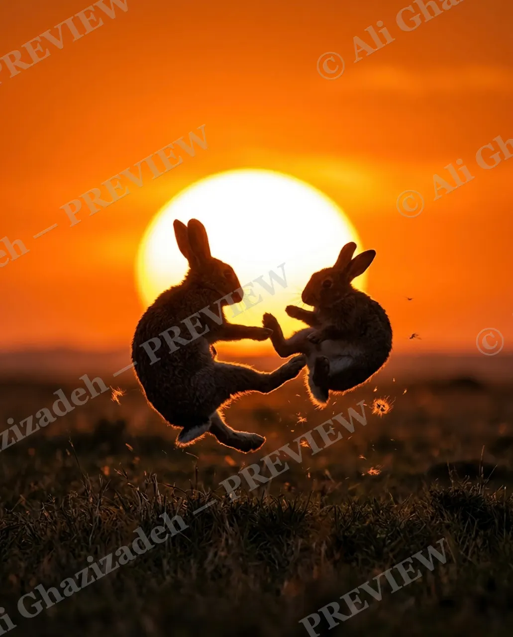 Hare Trigger — The Standoff — European hare artwork by Ali Ghazizadeh