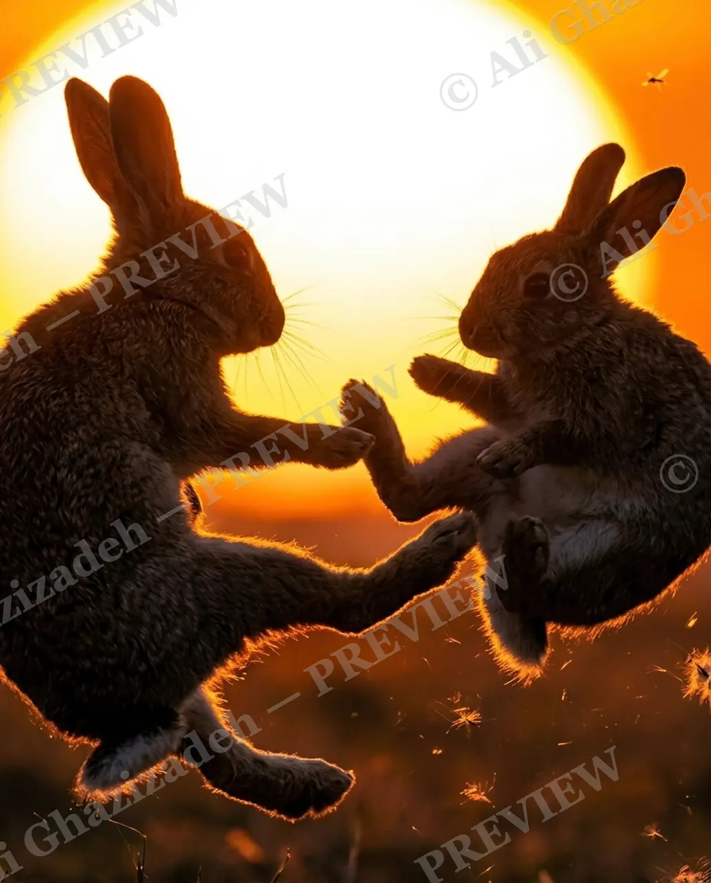 Hare Trigger — Sparks Fly — European hare artwork by Ali Ghazizadeh