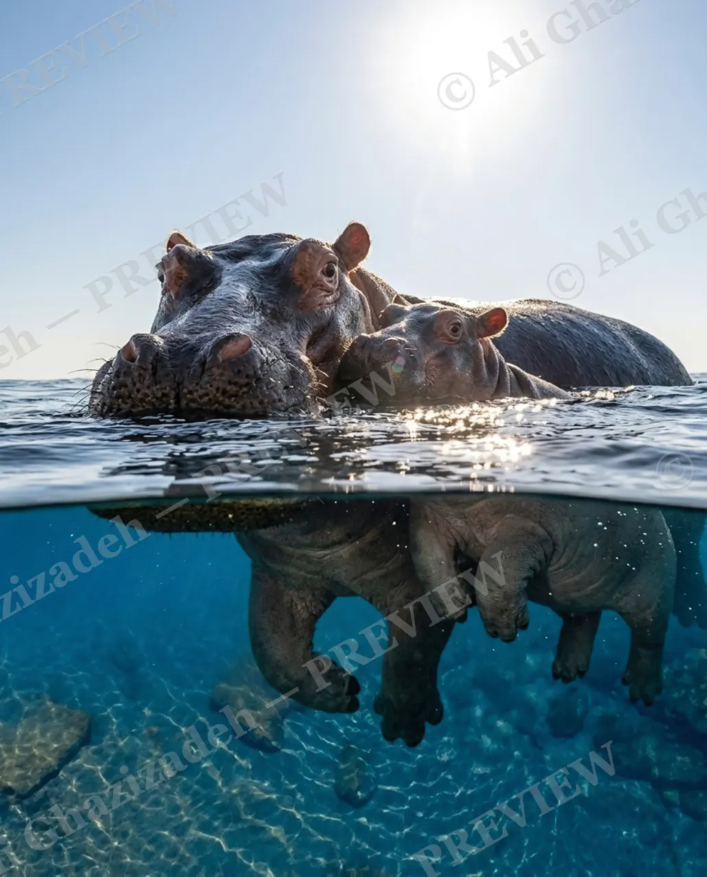 Built-In Sunbed — Cheek to Cheek — Hippopotamus artwork by Ali Ghazizadeh