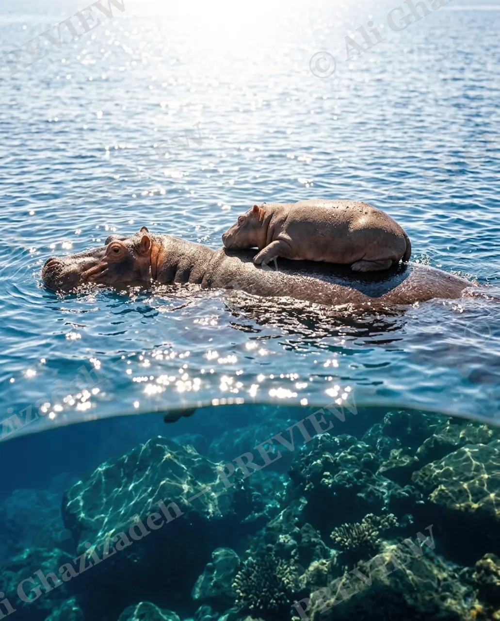 Built-In Sunbed — The Living Raft — Hippopotamus artwork by Ali Ghazizadeh
