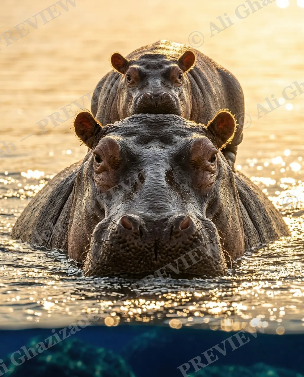 Built-In Sunbed — Twin Periscopes — Hippopotamus artwork by Ali Ghazizadeh