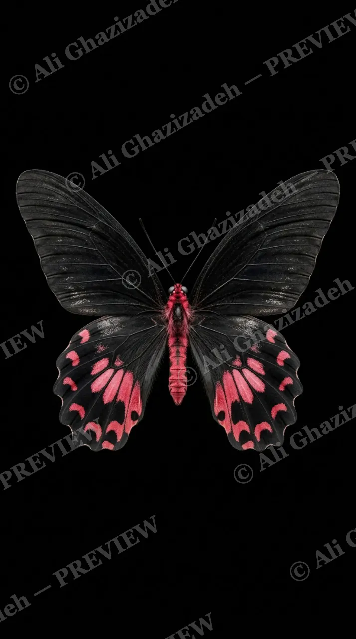 Cabinet of Wings — Crimson Rose — Butterfly artwork by Ali Ghazizadeh