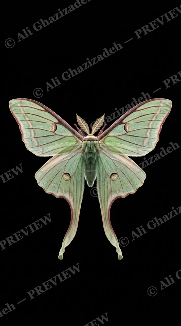 Cabinet of Wings — Moon Moth — Butterfly artwork by Ali Ghazizadeh