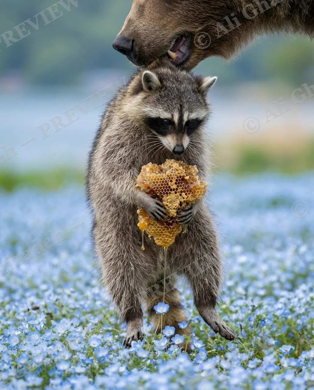 Caught Red-Pawed — The Lecture — Raccoon artwork by Ali Ghazizadeh