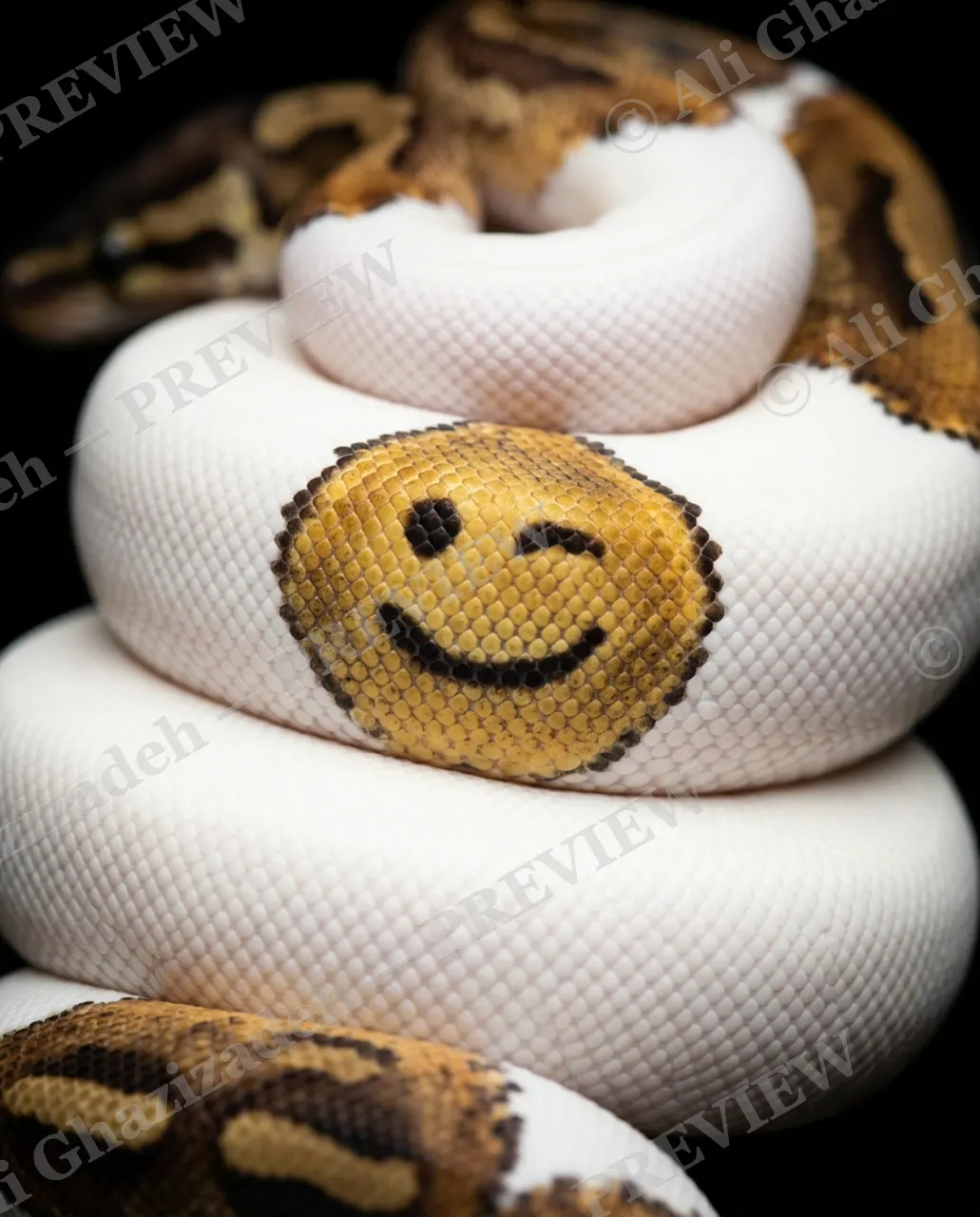 Cold-Blooded Wink — The Full Coil — Ball python artwork by Ali Ghazizadeh