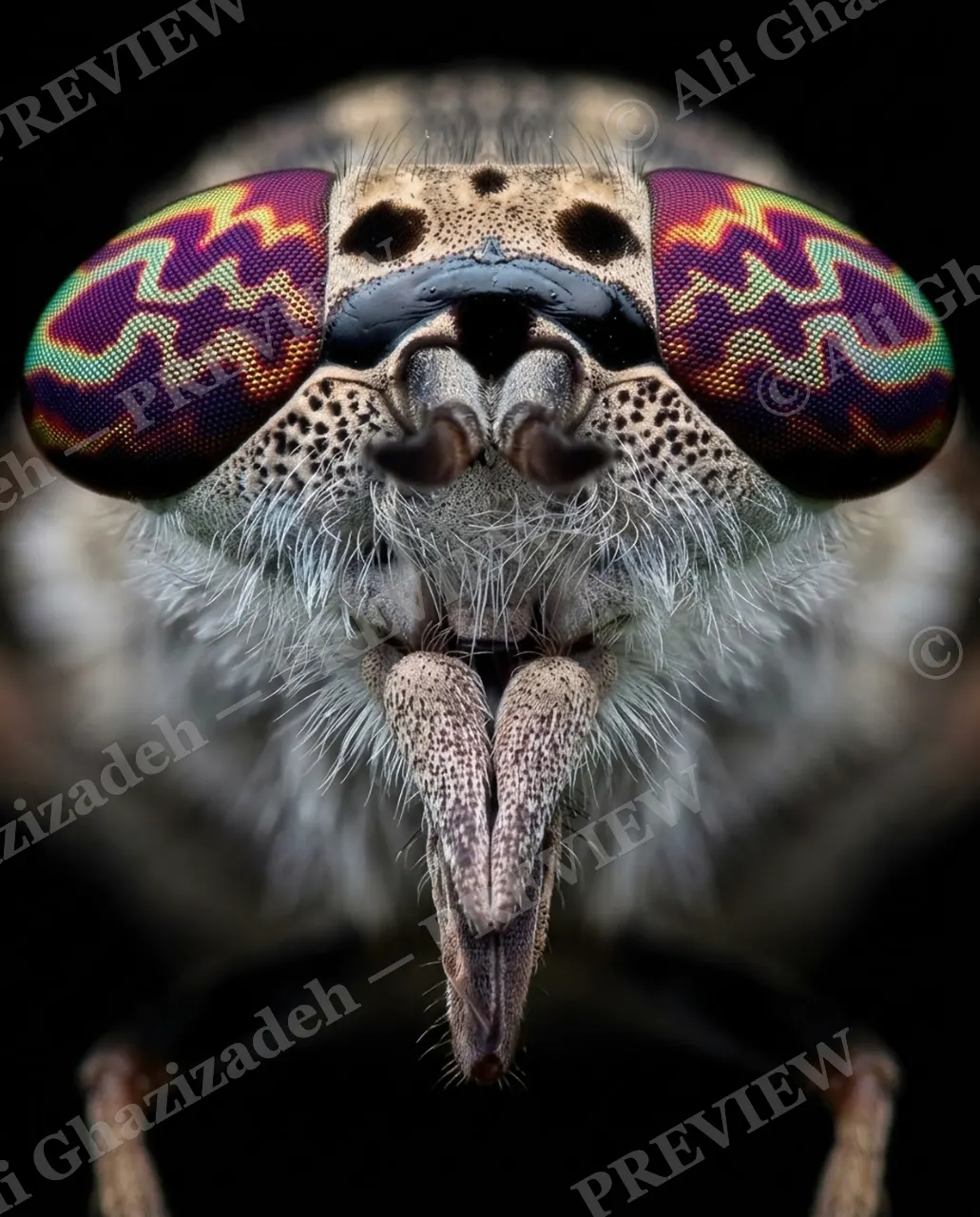Compound Interest — Electric Rainbow Eyes — Horsefly artwork by Ali Ghazizadeh