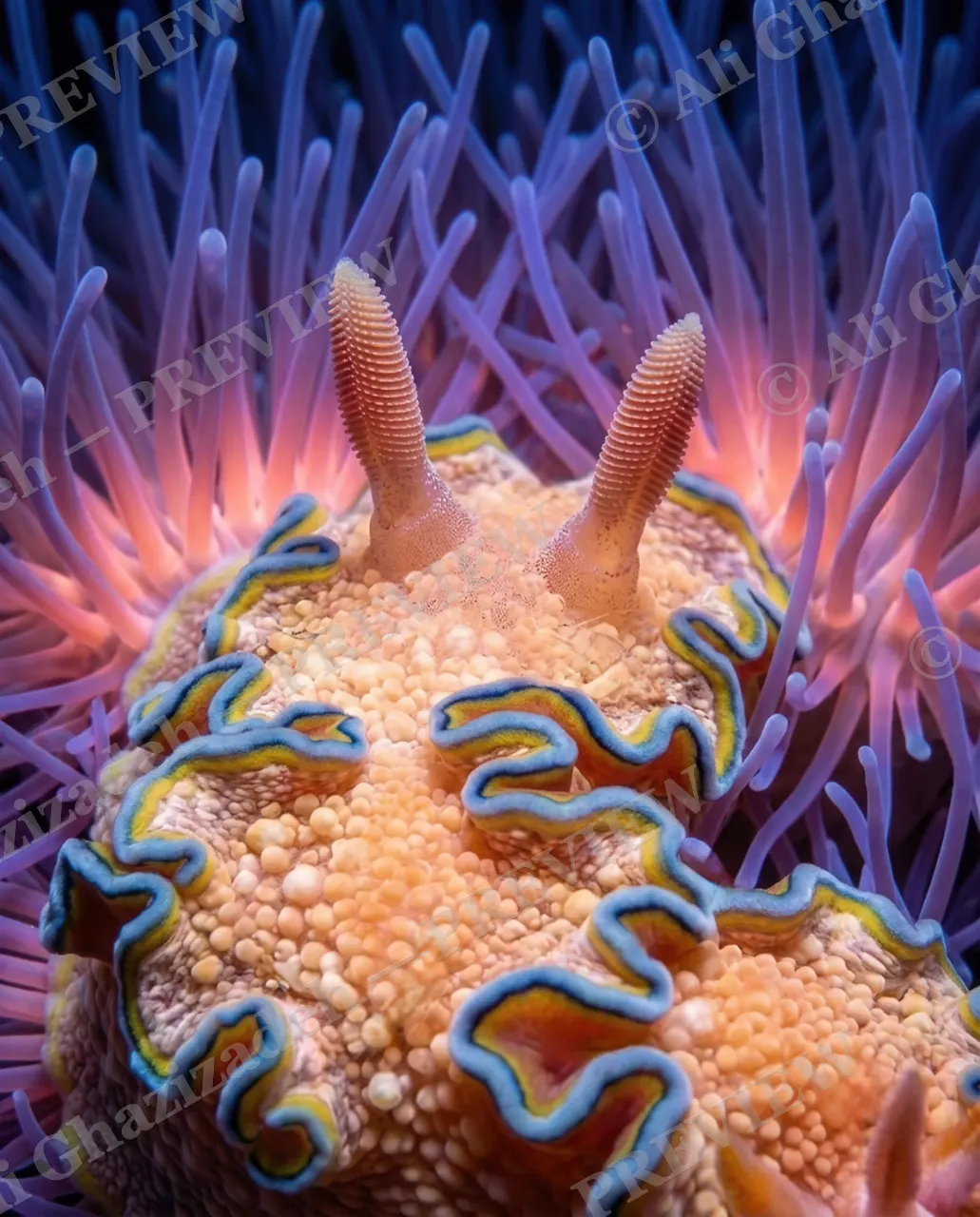 Crowned in Violet — Twin Horns — Nudibranch artwork by Ali Ghazizadeh