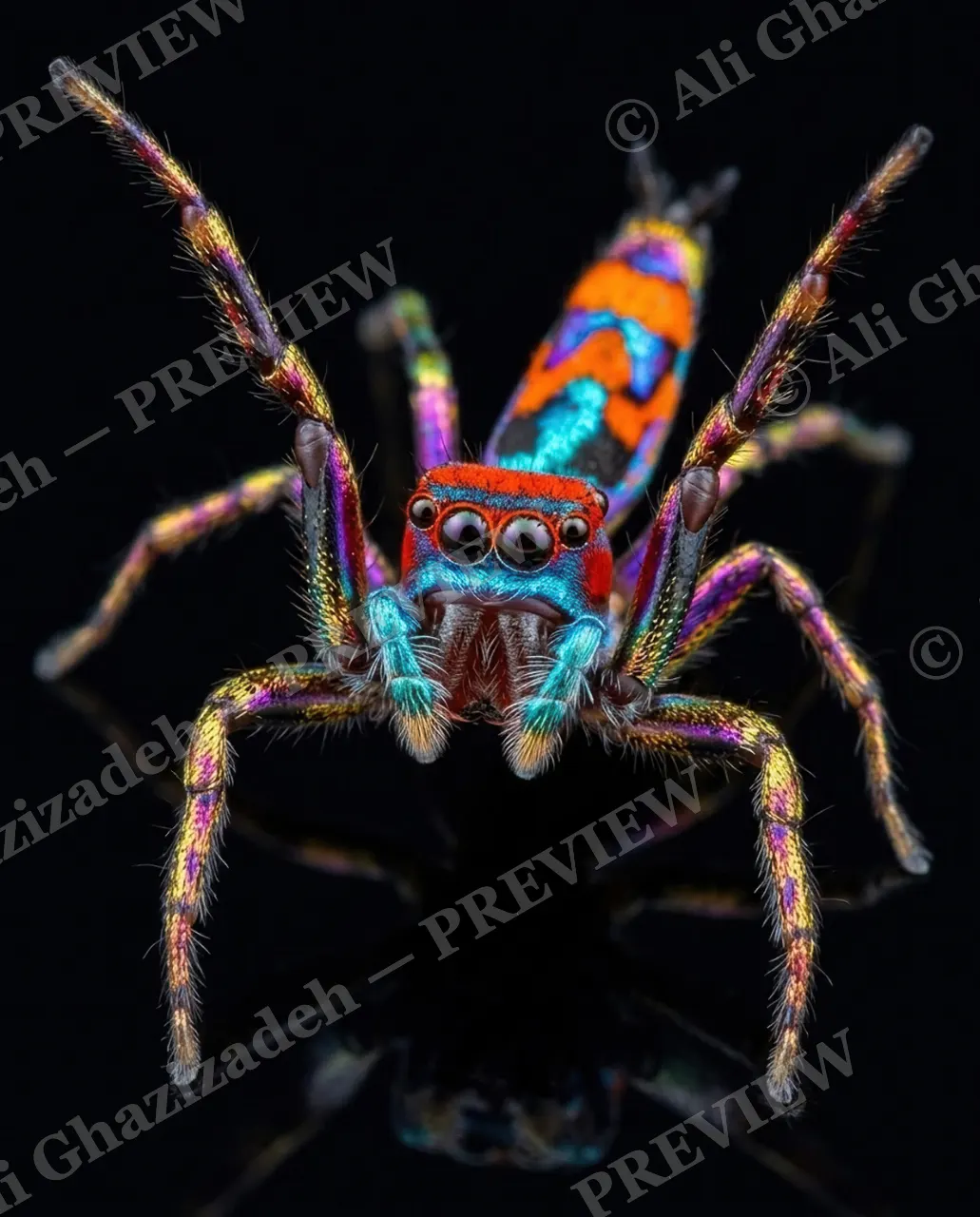 Eight Jewels — First Glimpse — Peacock spider artwork by Ali Ghazizadeh