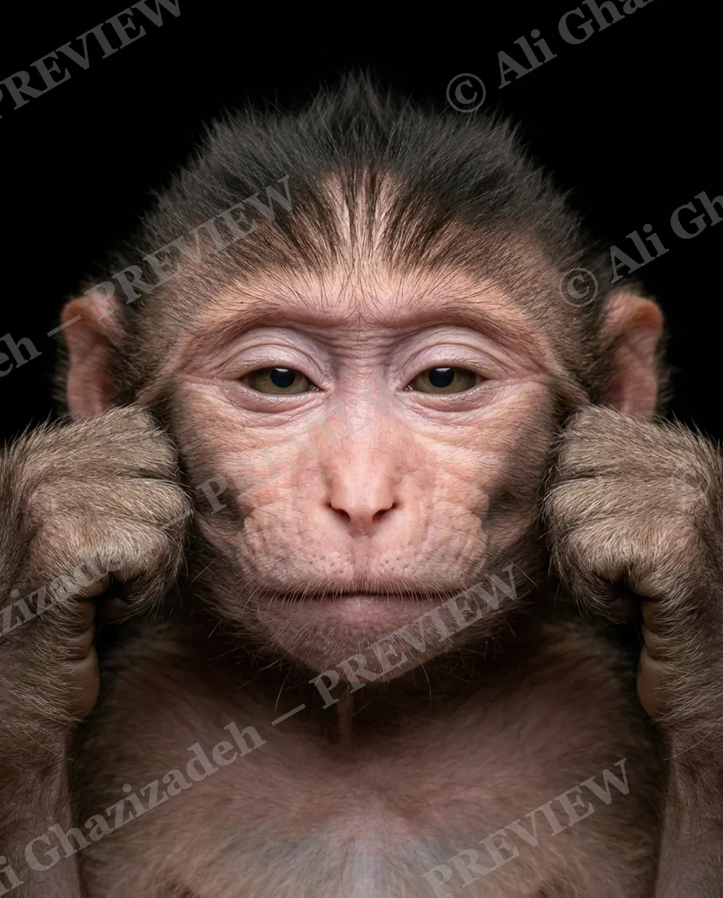Face Value — Deadpan Stare — Macaque artwork by Ali Ghazizadeh