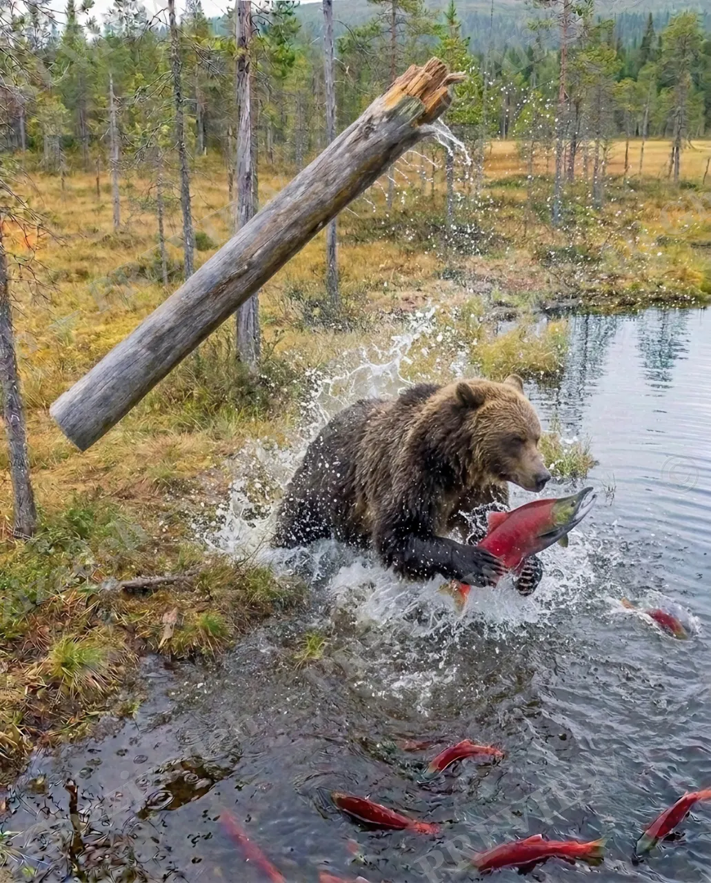 Down for the Count — Catch Secured — Brown bear artwork by Ali Ghazizadeh