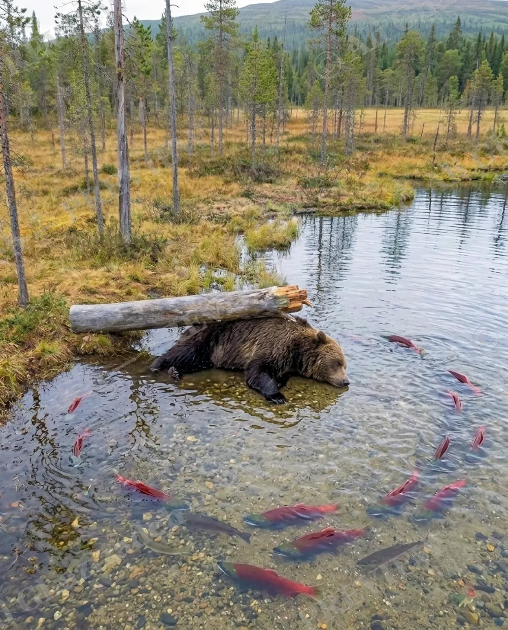 Down for the Count — Flattened by the Fall — Brown bear artwork by Ali Ghazizadeh
