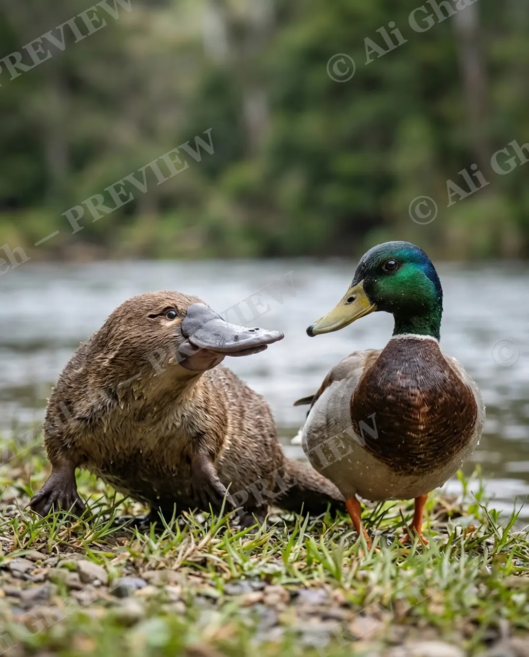 Family Resemblance — Meeting by the Water — Platypus artwork by Ali Ghazizadeh