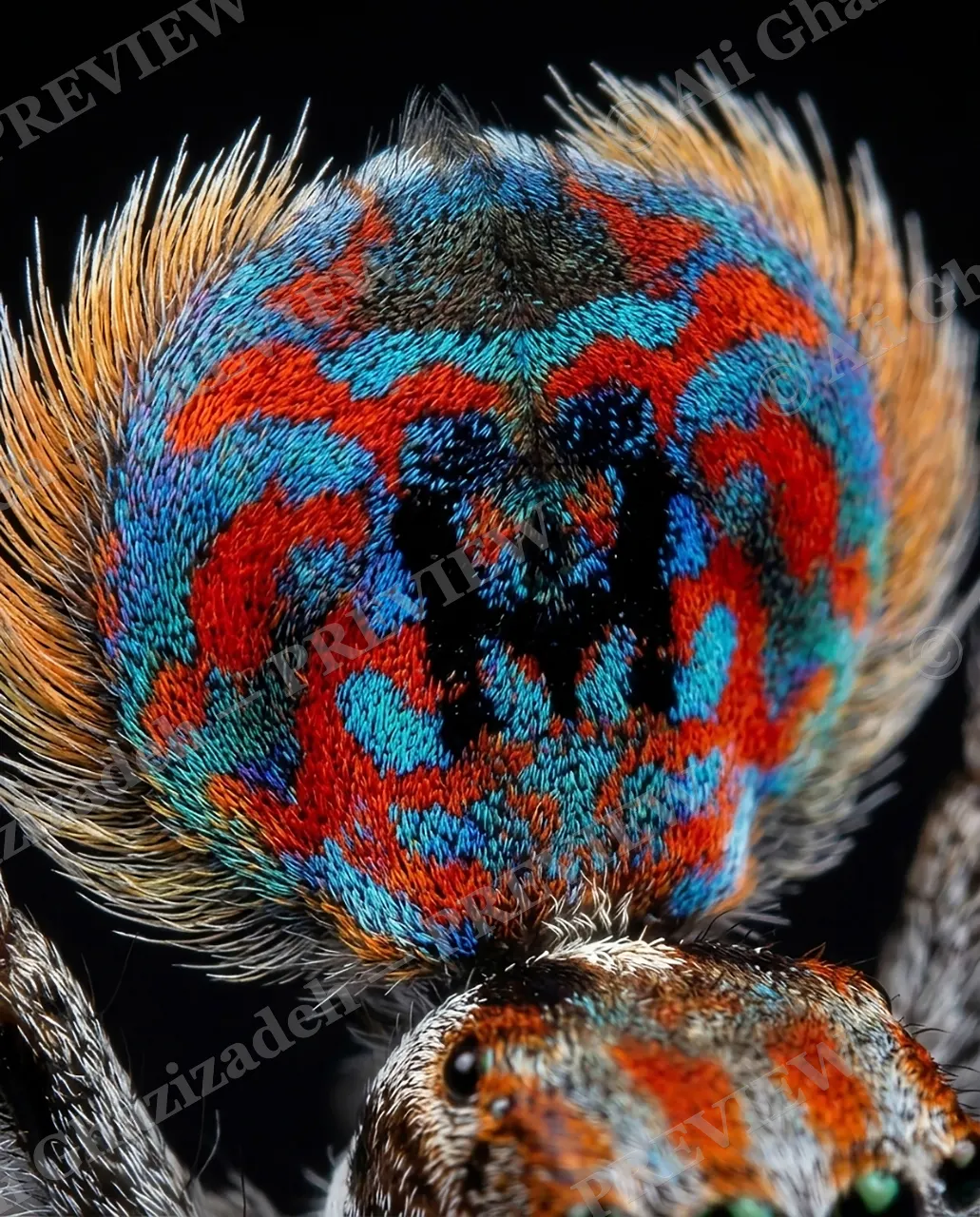 Fan Favorite — Fan Folded Away — Peacock spider artwork by Ali Ghazizadeh