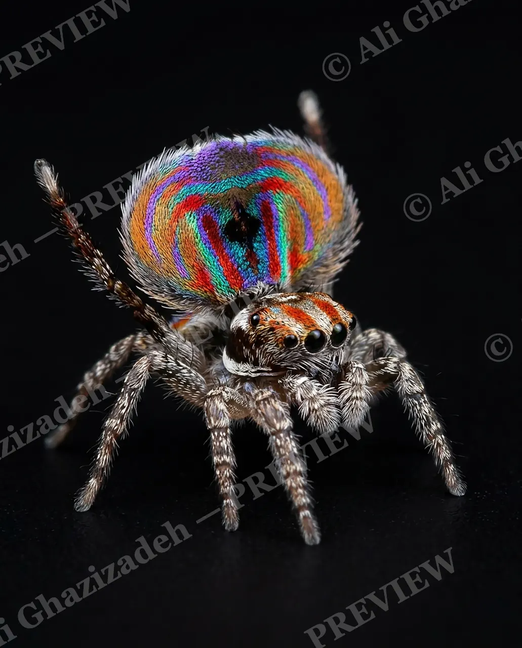 Fan Favorite — Full Rainbow — Peacock spider artwork by Ali Ghazizadeh
