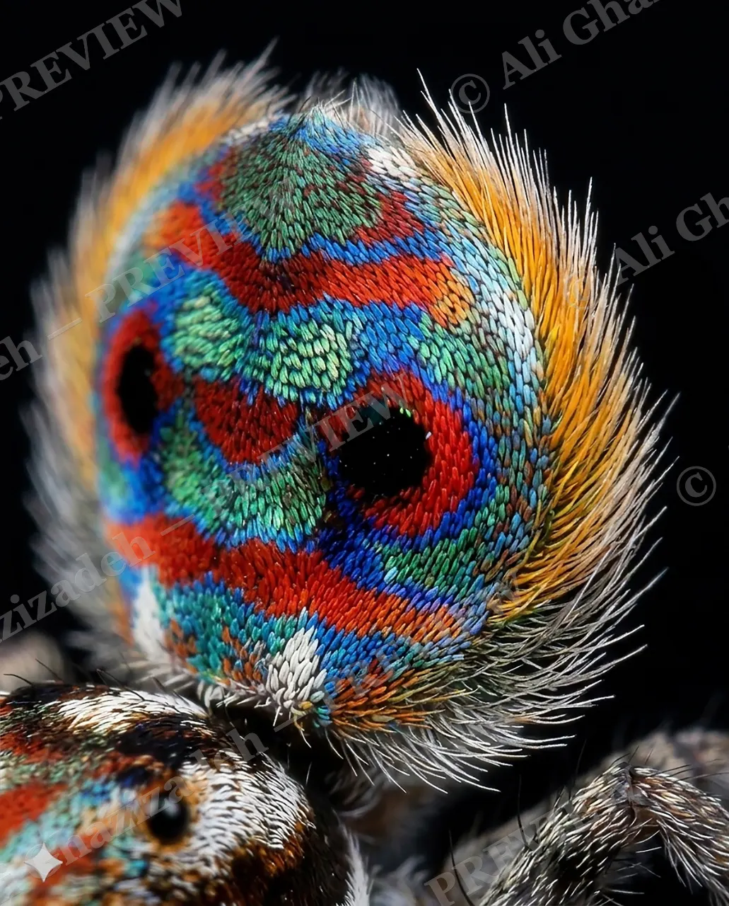 Fan Favorite — Painted Eyes — Peacock spider artwork by Ali Ghazizadeh