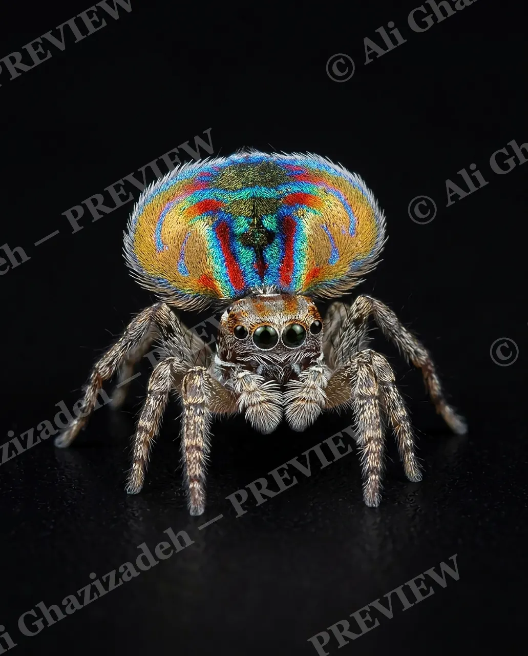 Fan Favorite — Sunset Colors — Peacock spider artwork by Ali Ghazizadeh