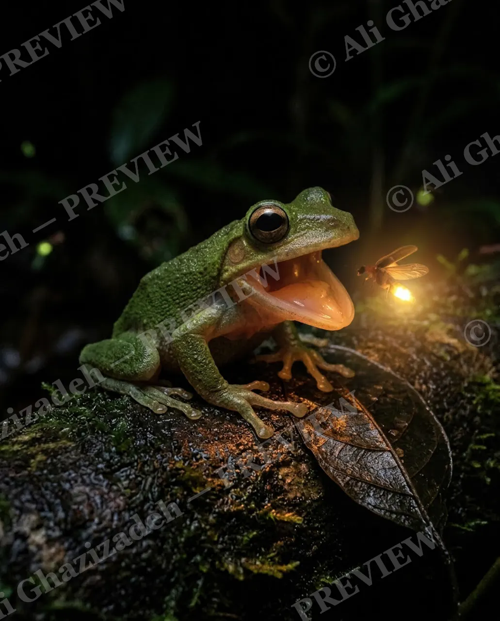 Firefly Fumble — Slipping Free — Flying frog artwork by Ali Ghazizadeh