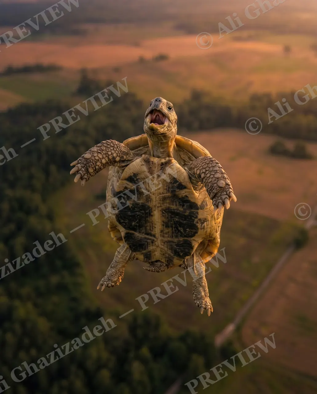 Special Delivery — Free Falling — Russian tortoise artwork by Ali Ghazizadeh