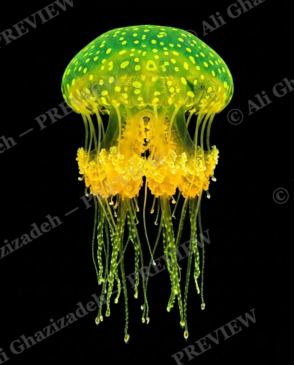 Glass Bloom — Citrus Glow — Moon jellyfish artwork by Ali Ghazizadeh