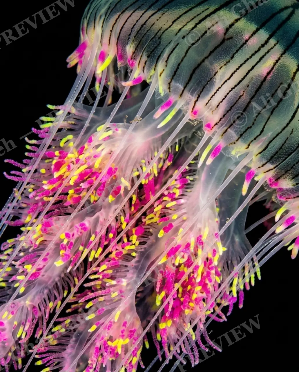 Glass Bloom — Electric Fringe — Moon jellyfish artwork by Ali Ghazizadeh