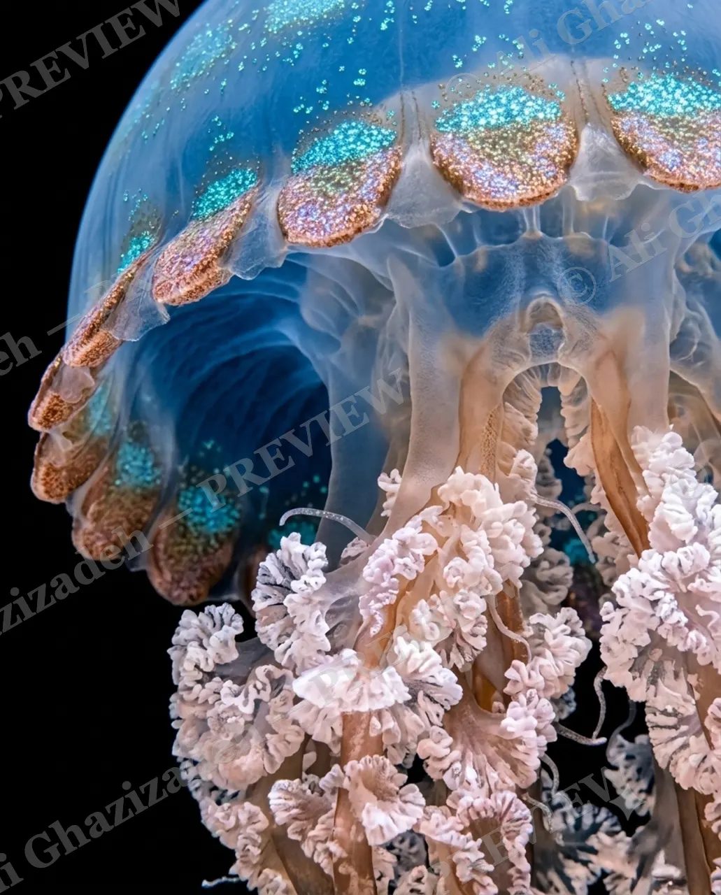 Glass Bloom — Glitter Rim — Moon jellyfish artwork by Ali Ghazizadeh