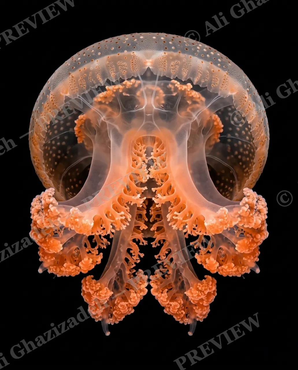 Glass Bloom — Orange Chandelier — Moon jellyfish artwork by Ali Ghazizadeh