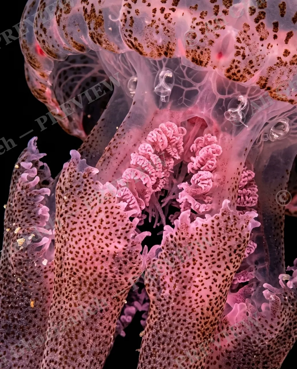 Glass Bloom — Pink Lace Curtain — Moon jellyfish artwork by Ali Ghazizadeh