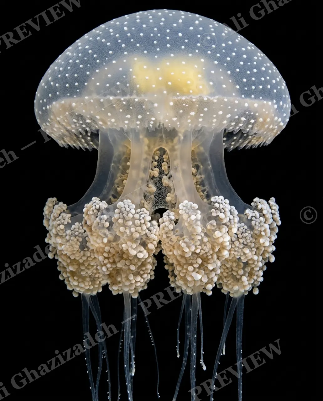 Glass Bloom — Snowy Bloom — Moon jellyfish artwork by Ali Ghazizadeh
