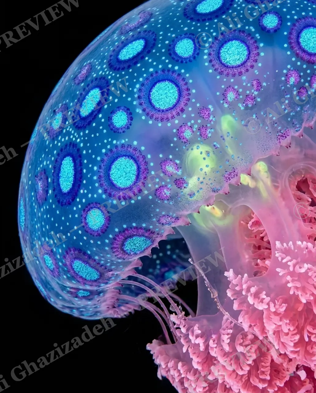 Glass Bloom — Turquoise and Rose — Moon jellyfish artwork by Ali Ghazizadeh