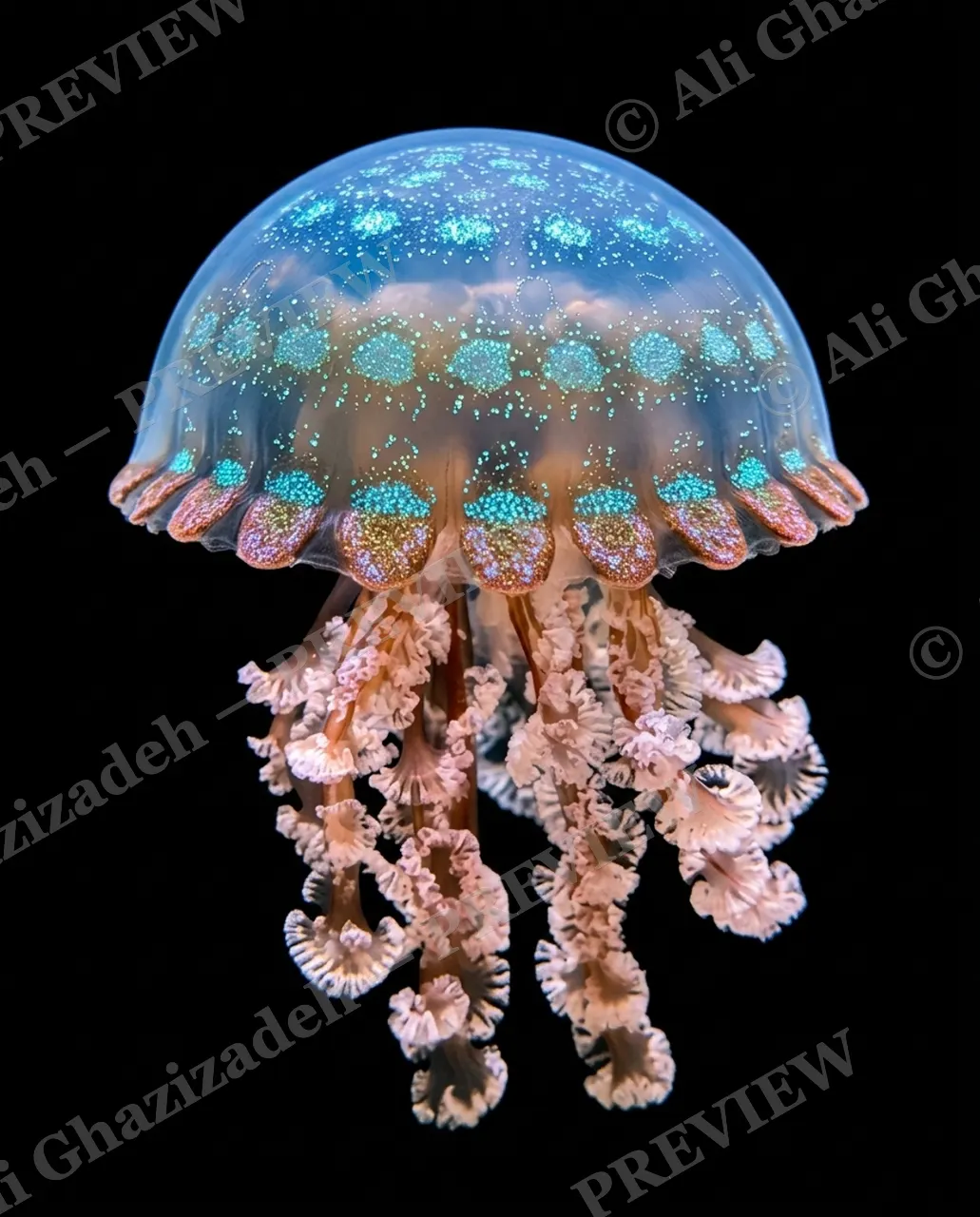 Glass Bloom — Turquoise Bouquet — Moon jellyfish artwork by Ali Ghazizadeh