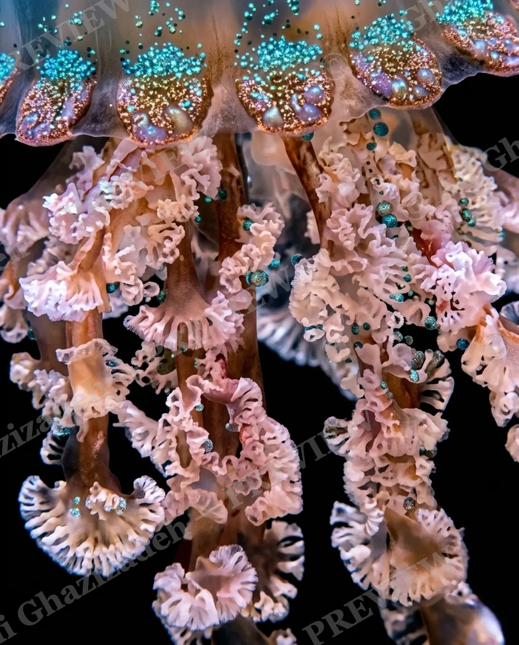 Glass Bloom — Turquoise Fringe — Moon jellyfish artwork by Ali Ghazizadeh