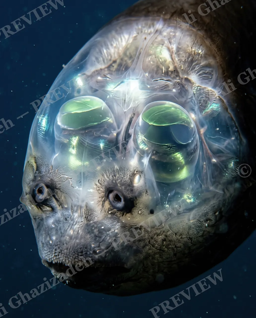 Glass Ceiling — Through the Dome — Barreleye fish artwork by Ali Ghazizadeh