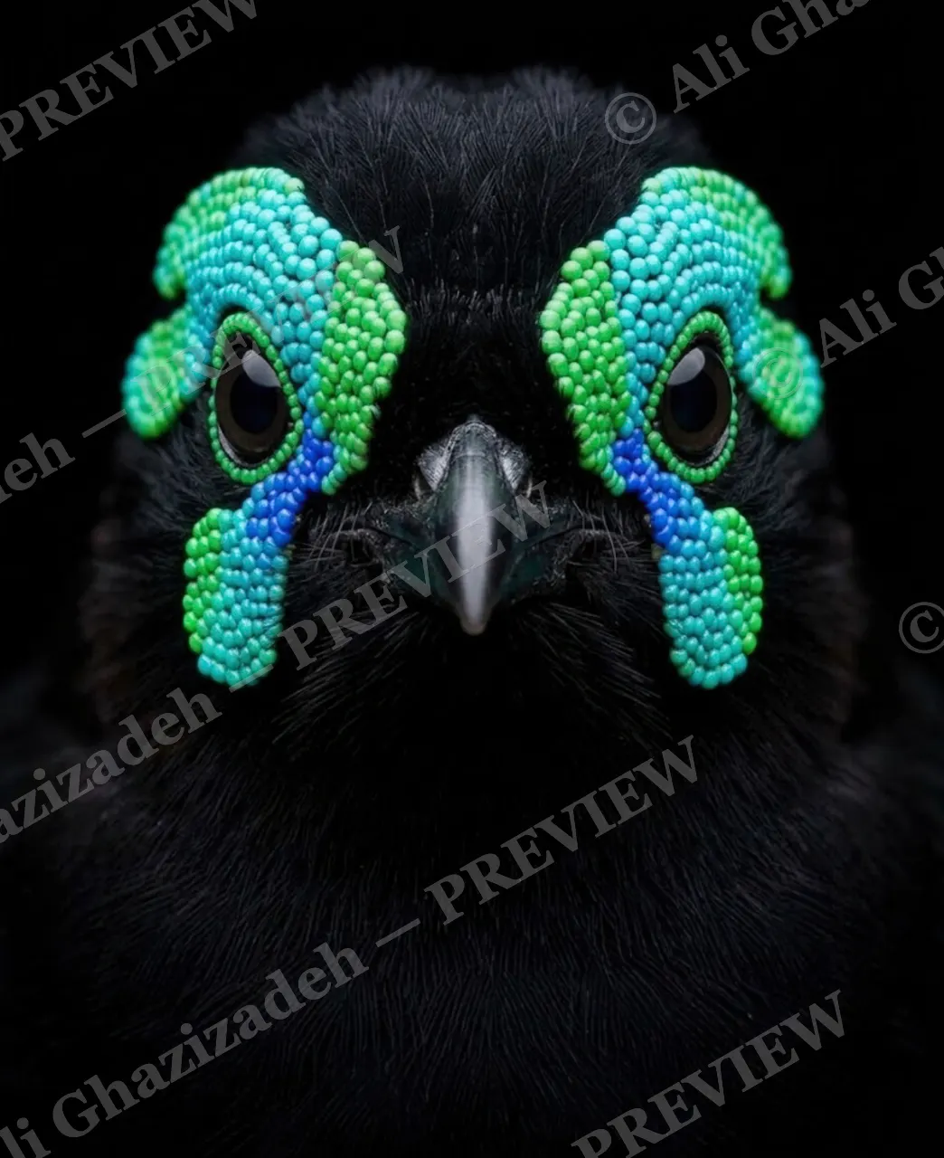 Green With Envy — Beaded Eyes — Bird artwork by Ali Ghazizadeh