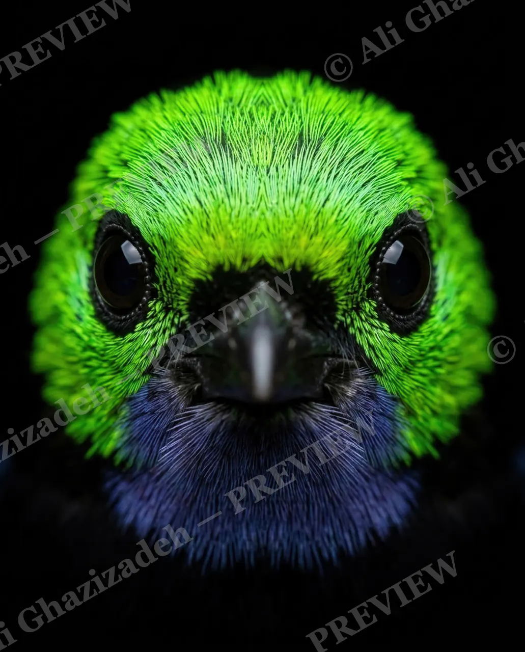 Green With Envy — Sapphire Chin — Bird artwork by Ali Ghazizadeh