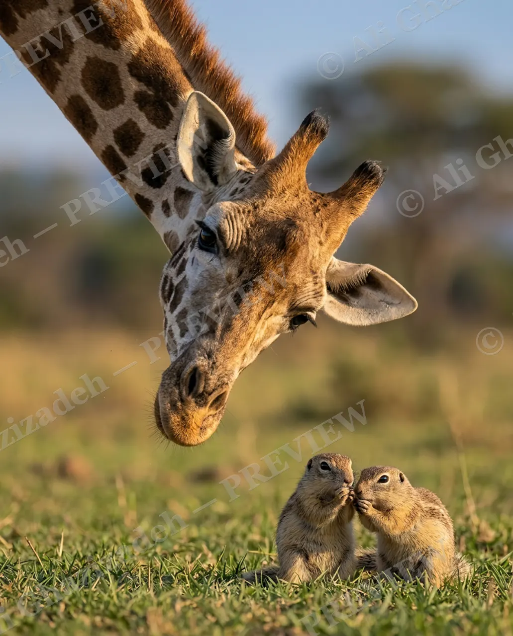 Off The Ground — Reaching Down — Giraffe artwork by Ali Ghazizadeh