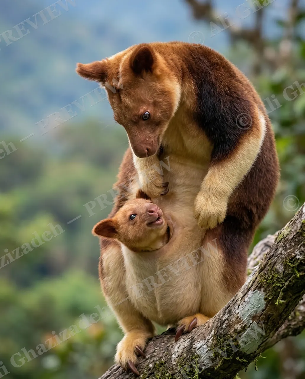 Growing Pains — Sneaking a Peek — Tree kangaroo artwork by Ali Ghazizadeh