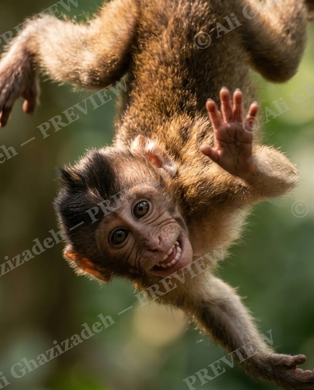 Hang In There — Big Brave Grin — Crab-eating macaque artwork by Ali Ghazizadeh