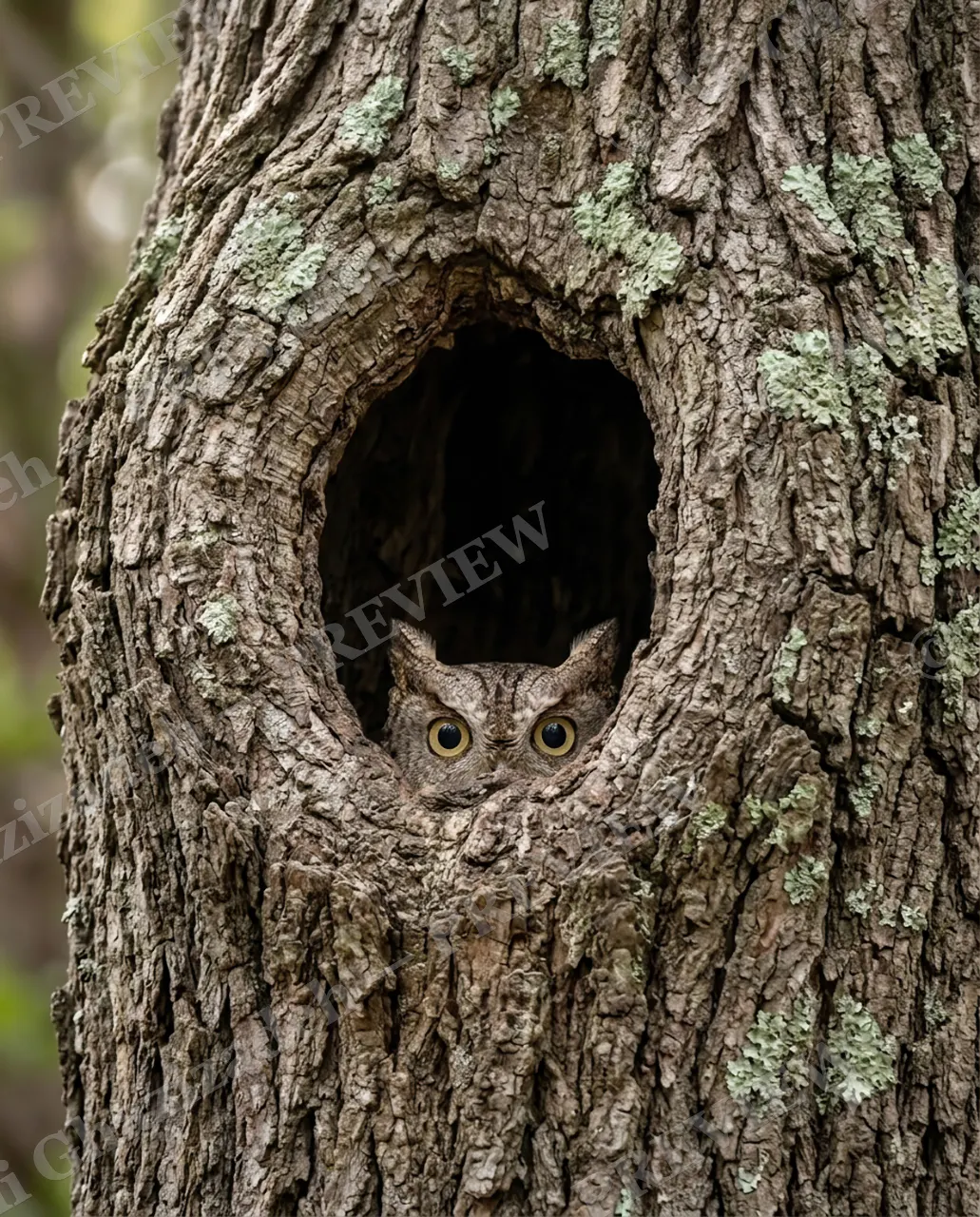 Master of Disguise — Tucked in the Hollow — Owl artwork by Ali Ghazizadeh