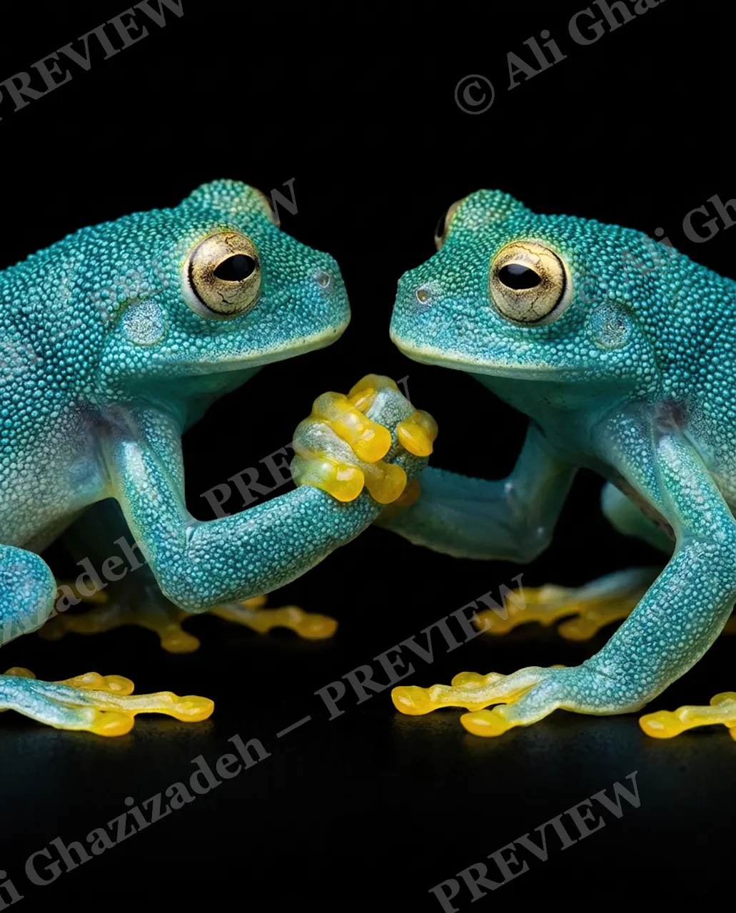 Hold Your Tongue — Hand in Hand — Flying frog artwork by Ali Ghazizadeh