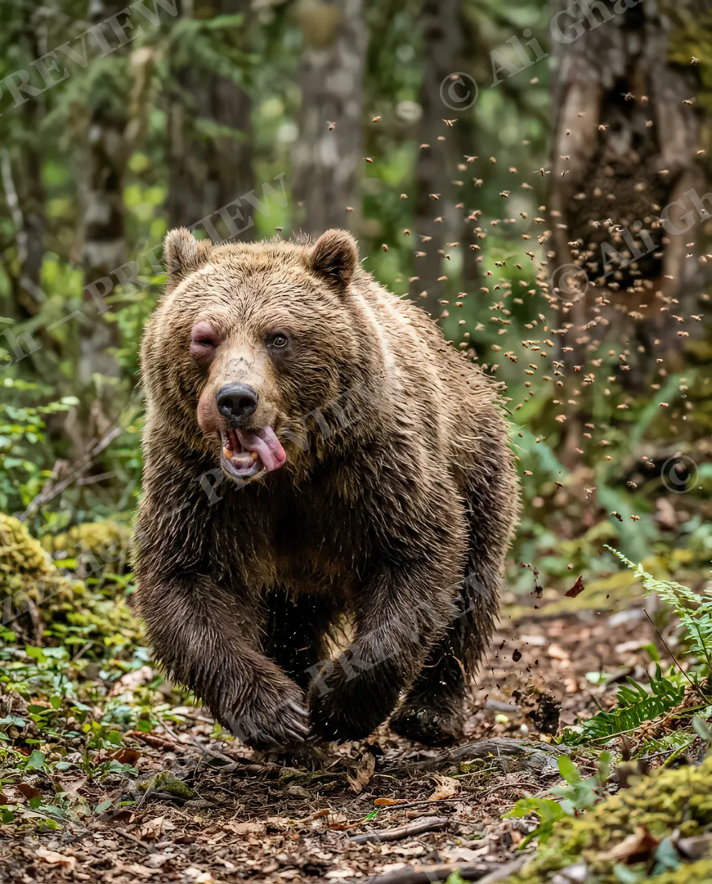 Honey Trap — Beating a Retreat — Brown bear artwork by Ali Ghazizadeh