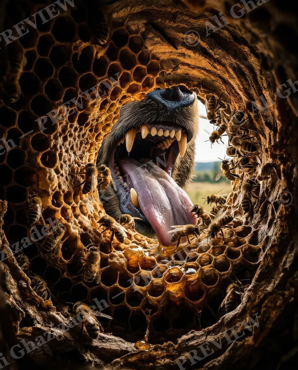 Honey Trap — The Hive Objects — Brown bear artwork by Ali Ghazizadeh