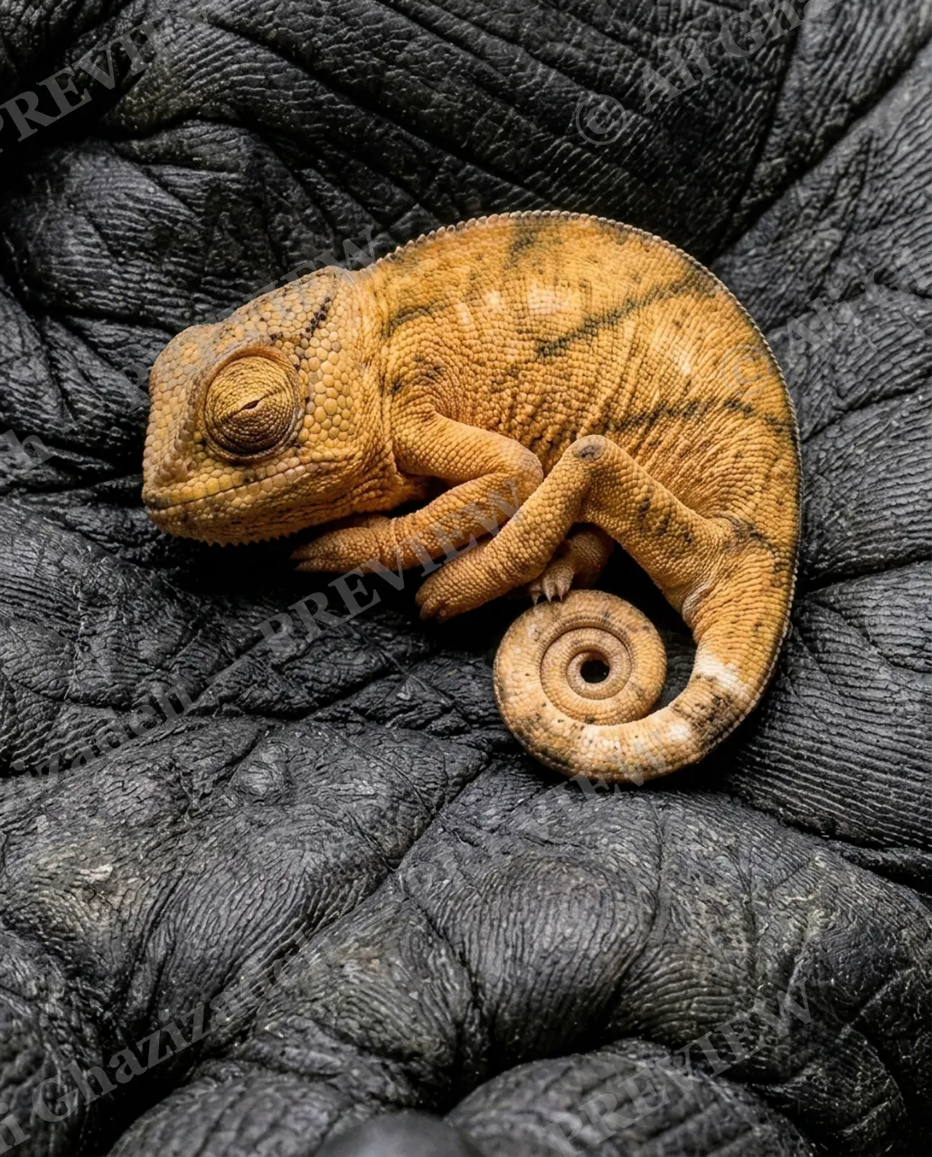 Handful of Sunshine — Tiny Spark, Huge Palm — Panther chameleon artwork by Ali Ghazizadeh