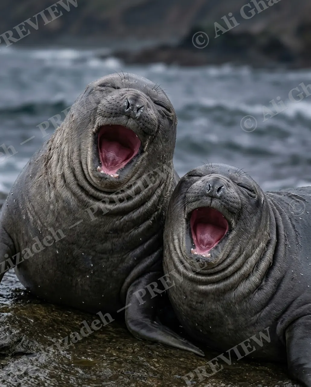 Inside Joke — Caught Mid-Laugh — Elephant seal artwork by Ali Ghazizadeh
