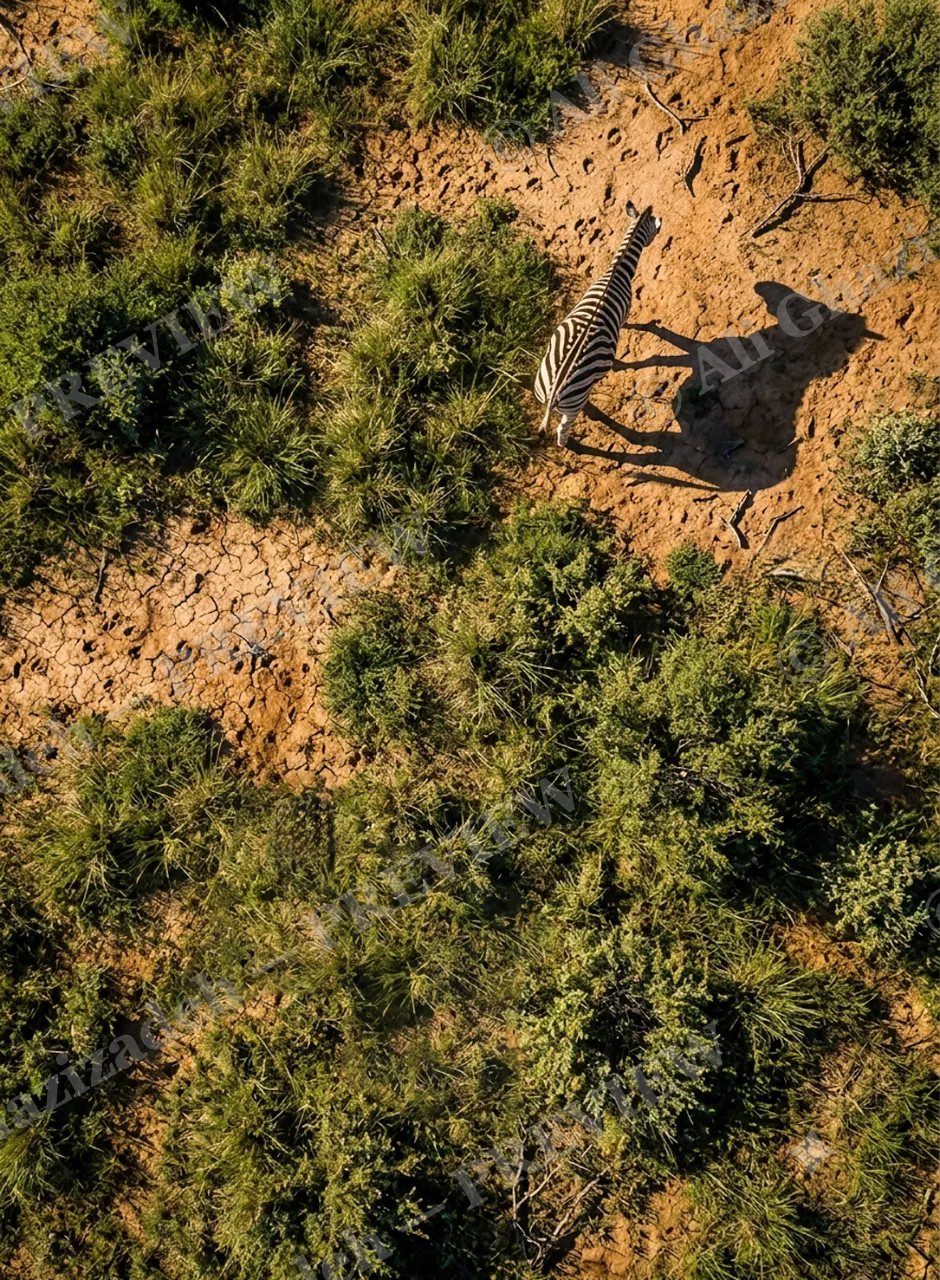 Long Story Short — Lone Zebra in the Scrub — Plains zebra artwork by Ali Ghazizadeh