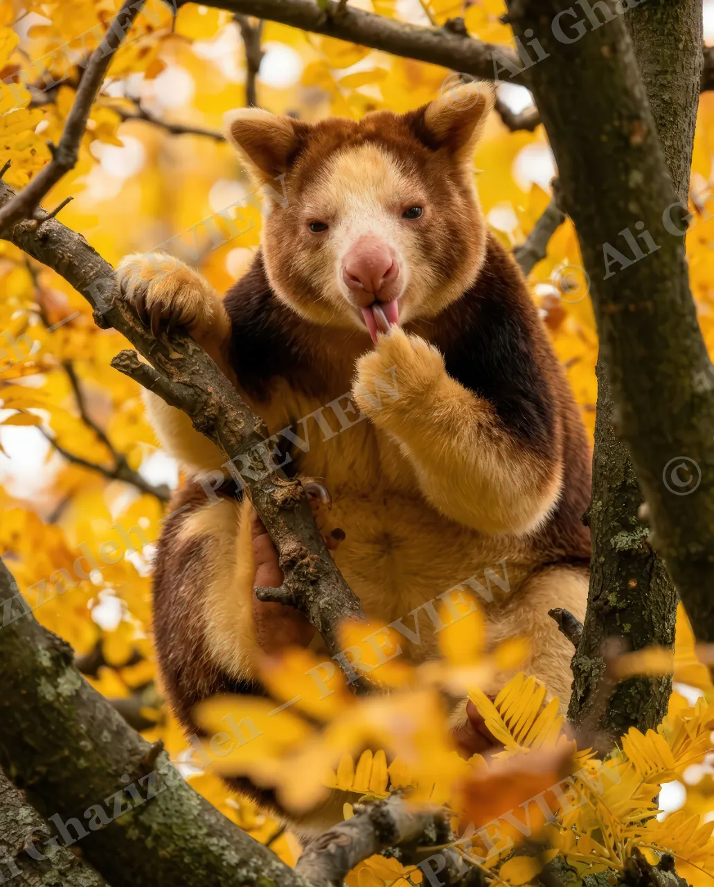 Caught Golden-Handed — Spotted in the Act — Tree kangaroo artwork by Ali Ghazizadeh