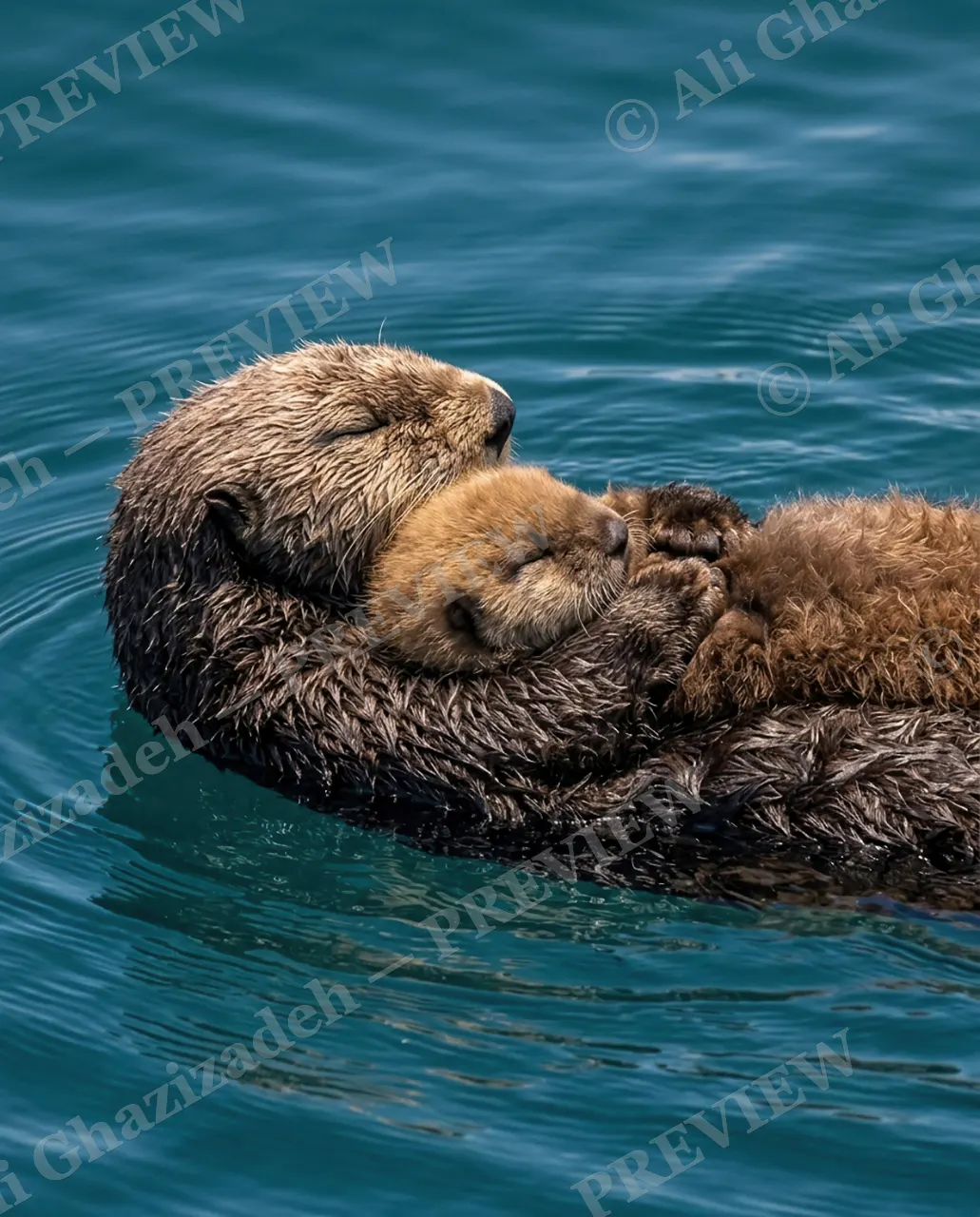 Holding Pattern — Curled Into Mom — Sea otter artwork by Ali Ghazizadeh